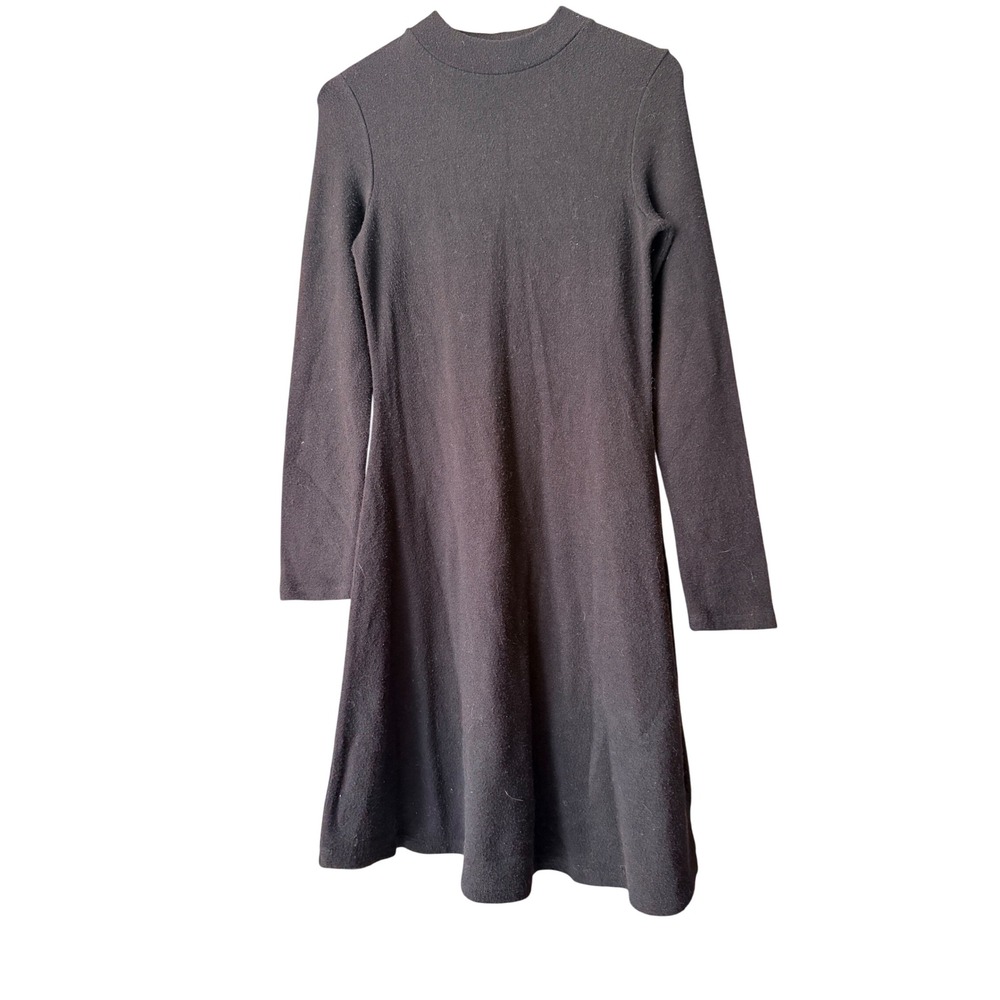 Vince Mock Neck Long Sleeve Knit Sweater Dress Black Size M